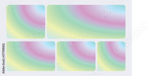 Holographic gradient Ui Grid Template. Soft pastel gradient abstract background with smooth colorful blend — ideal for modern web design, social media posts, digital banners, and creative templates.