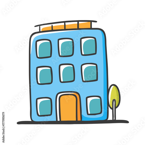 Cute blue hotel building vector illustration for design