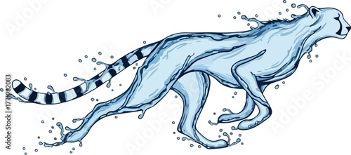 Dynamic Water Splash in the Shape of a Running Cheetah