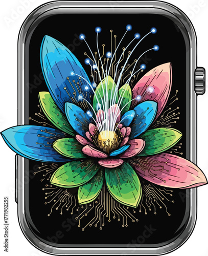 Vibrant Abstract Flower Design on Smartwatch Screen Technology