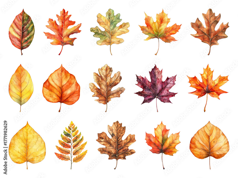 Obraz premium Vibrant autumn leaves illustration.