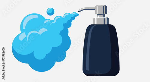 Soap dispenser with a splash of bubbles vibrant blue and dark silhouette