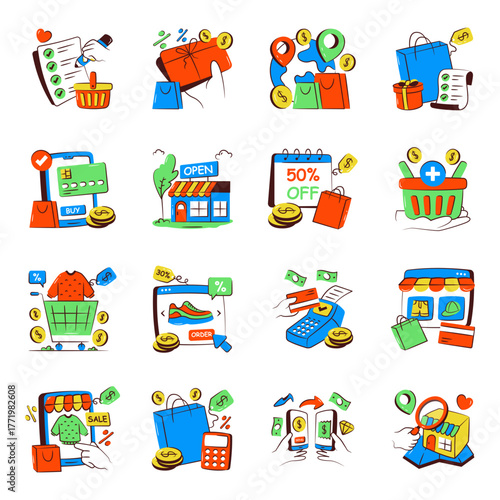 Set of Shopping Doodle Icons
