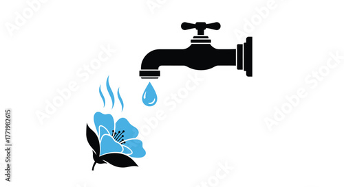 Water droplet transforming into a blue hibiscus flower stark silhouette