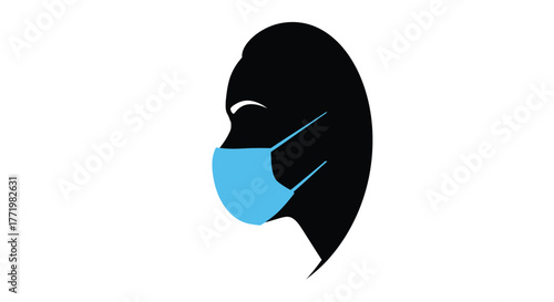 Woman wearing a face mask against a white background silhouette