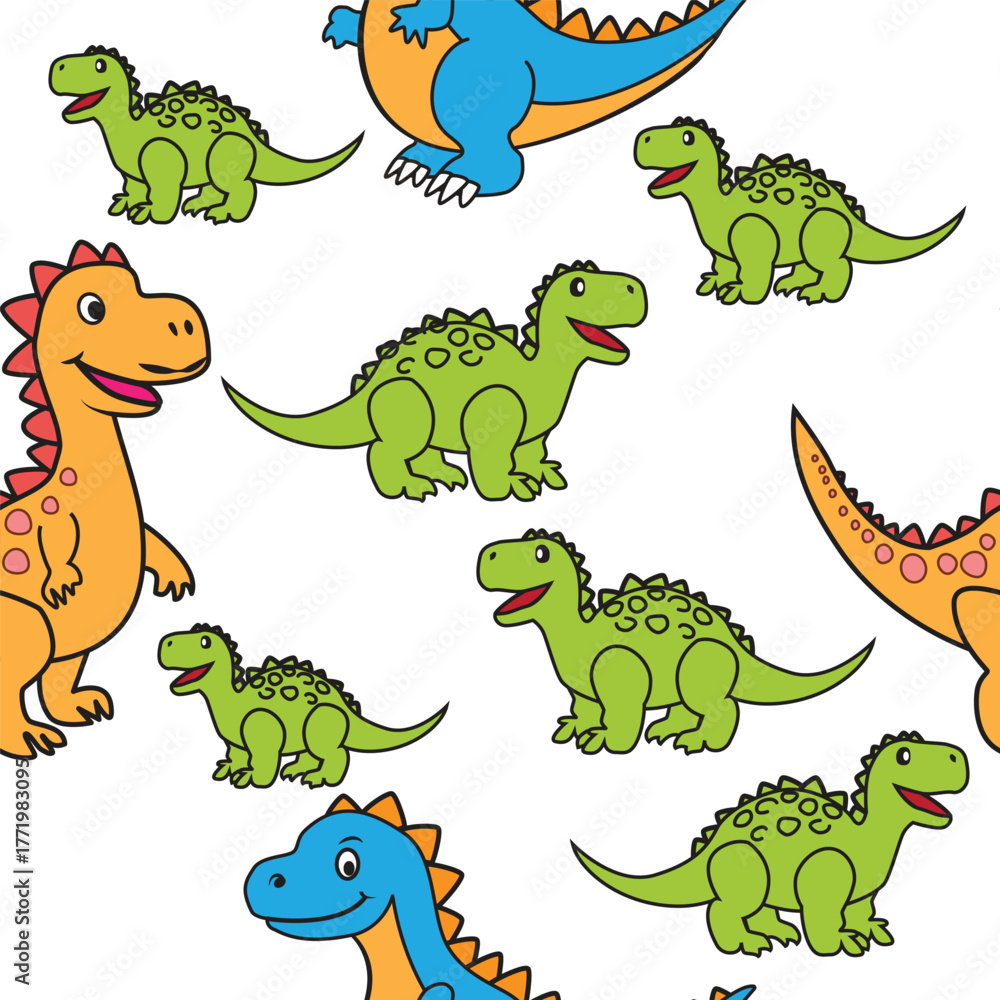 Obraz premium Cute Dinosaur Seamless Pattern for Kids' Design. Editable pattern on a transparent background