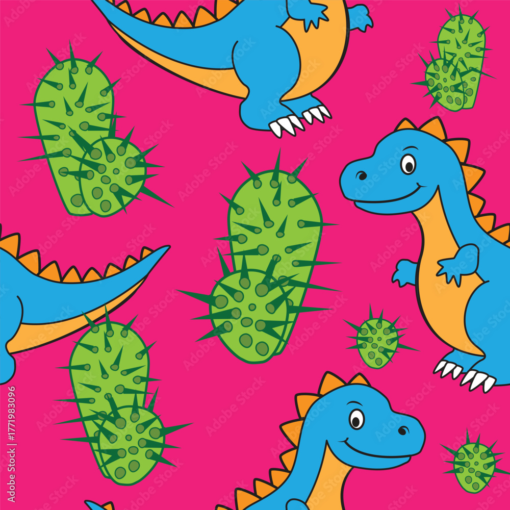 Fototapeta premium Cute Dinosaur Seamless Pattern for Kids' Design. Editable pattern on a transparent background