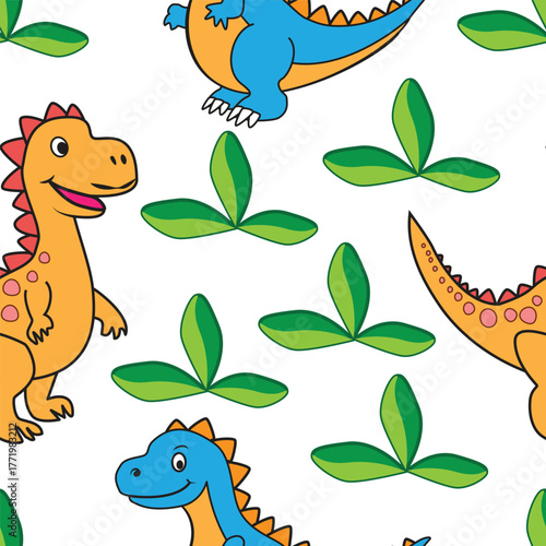 Cute Dinosaur Seamless Pattern for Kids' Design. Editable pattern on a transparent background