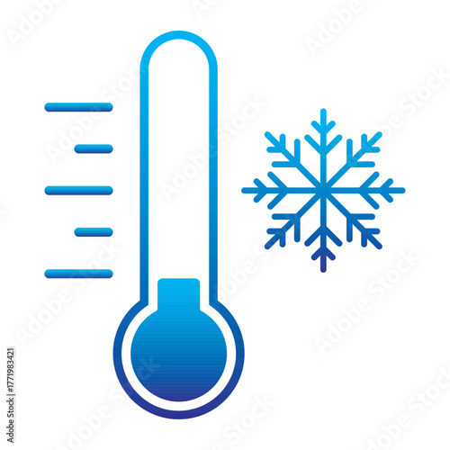 Cold temperature icon with "Keep Frozen" label, thermometer and snowflake symbol. Flat vector illustration, EPS 10. Suitable for cold storage, refrigerator, freezer, or snowy winter weather forecast.	