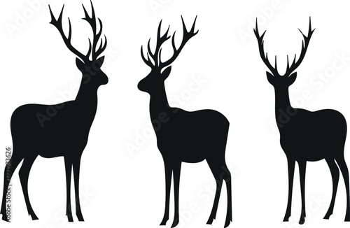 “Deer Silhouette Set – Wild Animal Vector Illustration”