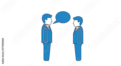 Two business people engaged in conversation a striking blue silhouette