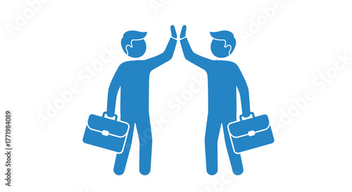 Business partnership and success concept with two men giving a high five silhouette