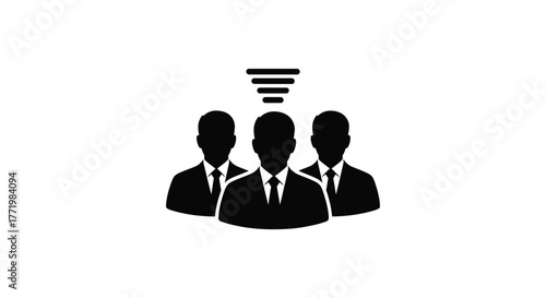 Group of three men in suits communicating featuring a bold silhouette