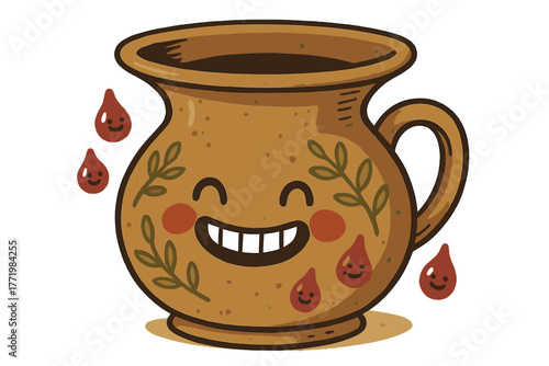 Smiling Spittoon Delight. Friendly spittoon with a grin, decorated with little doodle leaves and smiling wine droplets