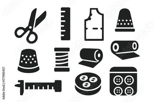 Collection of sewing tools and supplies