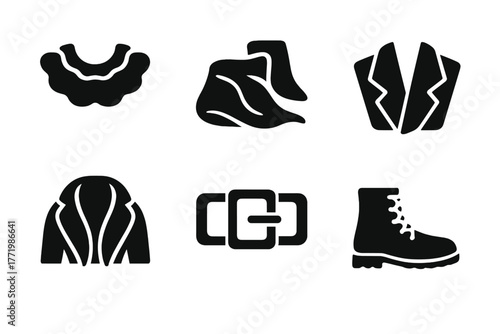 Flamboyant Fashion Icons. Solid style icons of flamboyant fashion details: Ruffled Collar, Velvet Fabric, Patterned Socks, Bold