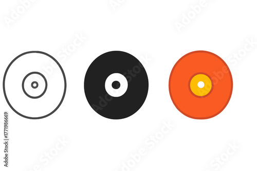 Three different colored circles, one black, one white, and one orange