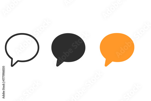 Chat Bubble Trio. Minimalist chat bubble with tail icon: three identical rounded chat bubbles with a small tail in a row, first in