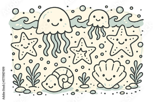 Underwater Cartoon Scene. Brightly colored Easter eggs resting on a rustic green wooden surface, soft pastel tones, celebrating