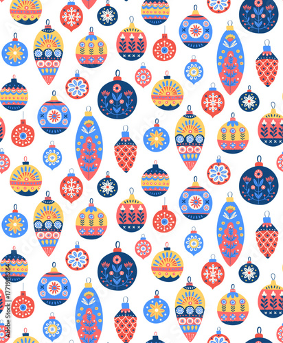 Scandinavian Christmas Ornament Pattern Festive Folk Art Seamless Background