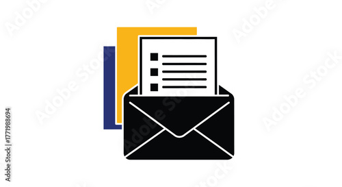 Open envelope with papers inside a modern graphic design silhouette