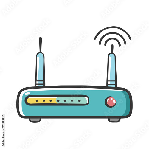 Modern wi-fi router with antennas and signal waves vector illustration