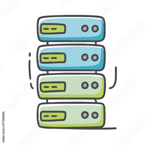 Scalable vector illustration of stacked servers data center technology