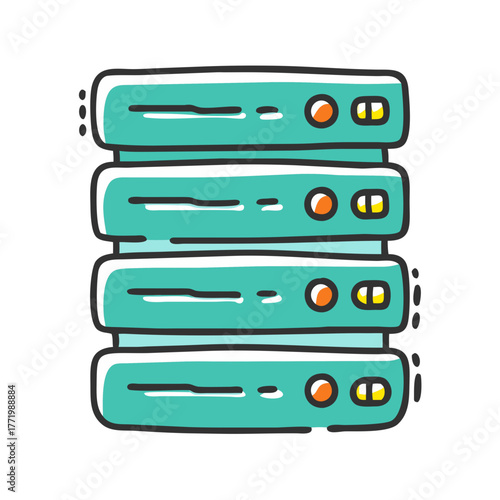 Stack of teal server racks vector illustration scalable graphic asset