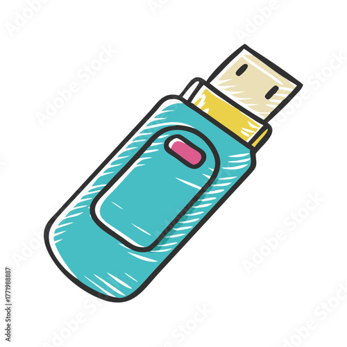 Hand-drawn usb flash drive vector illustration for digital storage