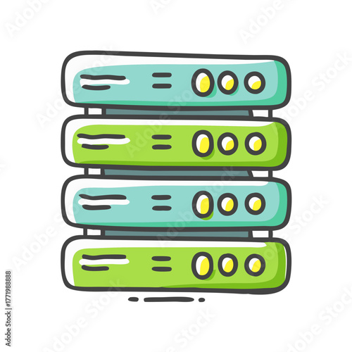 Scalable vector illustration of stacked servers data center technology