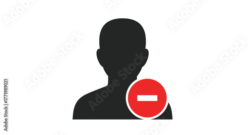 A dark human head silhouette holding a red prohibition sign silhouette