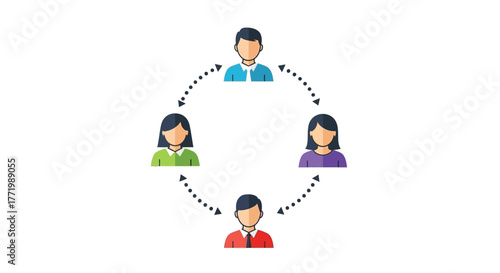 Connected people in a circular network illustrating teamwork and collaboration silhouette
