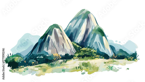 Monserrate Mountain. Monserrate Mountain hand drawn watercolor illustration