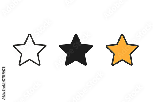 Minimalist Like Stars. Minimalist like star icon: three identical stars representing likes in a row, first in line style with thin