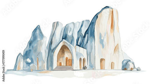 Salt Cathedral of Zipaquira. Salt Cathedral of Zipaquira hand drawn watercolor illustration