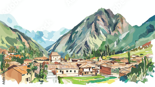 Sacred Valley. Sacred Valley hand drawn watercolor illustration