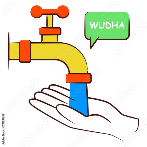 Hand with water tap showcasing ablution icon