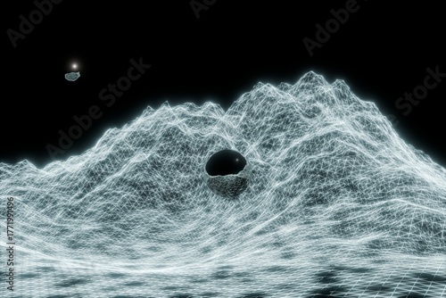 3d render of mesh network and glossy spheres