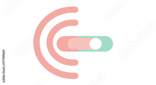 Clean graphic icon showing a digital toggle switch with concentric signal arcs and a capsule-shaped button, symbolizing active status, connectivity, or control.