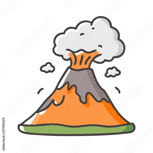 Vector illustration of an active volcano erupting smoke