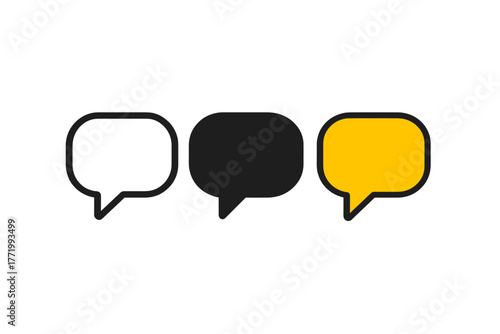 Overlapping Speech Bubbles. Minimalist group chat icon: three identical overlapping speech bubbles in a row, first in line style