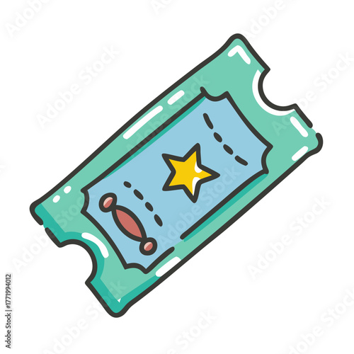 Vector illustration of a teal concert ticket with star icon