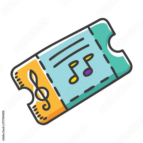 Vector concert ticket illustration with musical notes and g clef