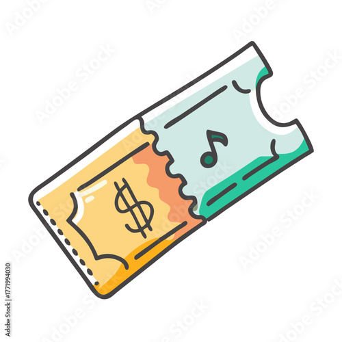 Vector illustration of a music concert ticket dollar