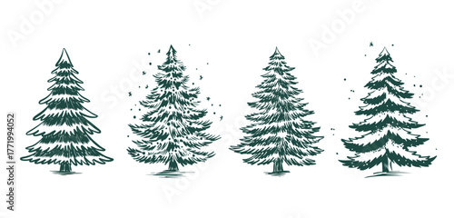 Christmas green trees set on white	
