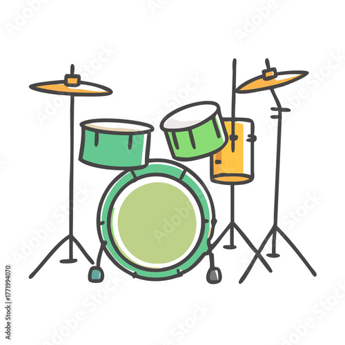 Scalable vector illustration of a colorful drum set for music graphics