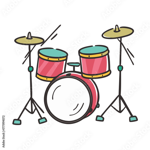 Vector illustration of a colorful drum set musical instrument icon