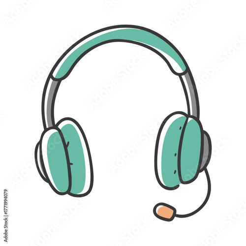 Scalable vector illustration of modern headphones with microphone icon