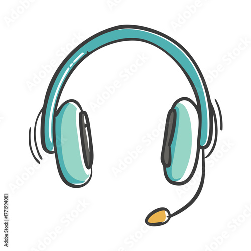 Turquoise gaming headset with microphone vector illustration icon