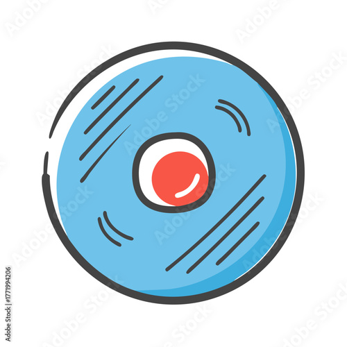 Vector illustration of a stylized blue record disc with red center